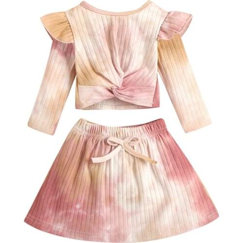 Infant Baby Girls T-shirt Skirt Set Long Sleeve Crew Neck Tie-dye Casual Daily Outfit 0-18 Months