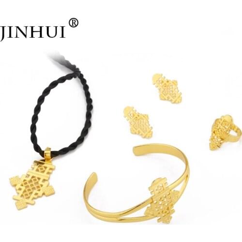 Ethiopian jewelry sets Pendant Necklace Earring Ring Gold gifts for women African Eritrea dubai bridal wedding gifts jewelry set