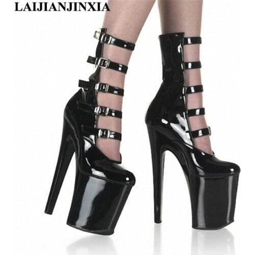 LAIJIANJINXIA Buckle Sexy Spring Night Club Womens Sexy 20cm High Heel Clear Platform Shoes Ankle Boots Dance Shoes