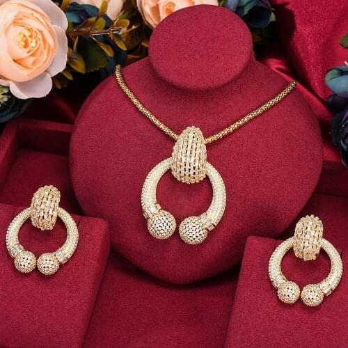 Missvikki Noble Women Wedding Big Round Drop Pendant Earrings Necklace Jewelry Set Fine Super CZ New Design Fashion Accessories