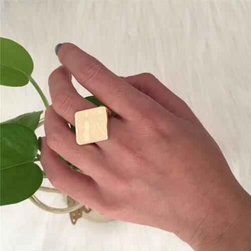 Trendy Gold Color Hammered Square Surface Ring For Girl Women Man
