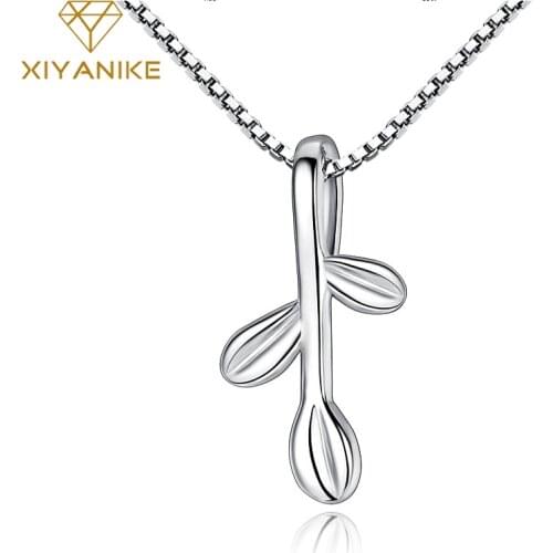 XIYANIKE 925 Sterling Silver Fashion Creative Olive Leaf Pendant Necklace For Women Simple Handmade Charm Jewelry Christmas Gift