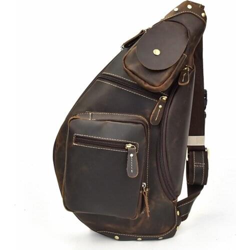 Men Chest Pack Casual Brand Hot Design Genuine Leather Mens Single Shoulder Back Pack Mens Chest Bag for Ipad Cow Leather