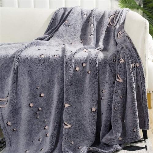 Soft Fleece Blanket with Star Moon Pattern Glow in the Dark Throw Blanket for Kids Fits All Seasons Gray