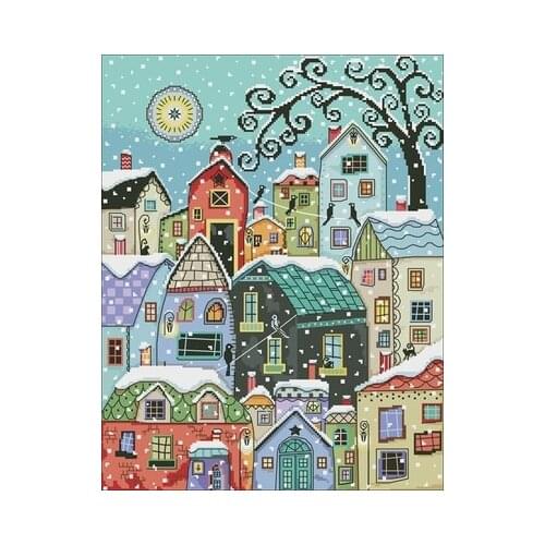 RTO_M654_Snowy night Needlework,For Embroidery,DIY 14CT Unprinted Arts Cross stitch kits Set Cross-Stitching Home Decor