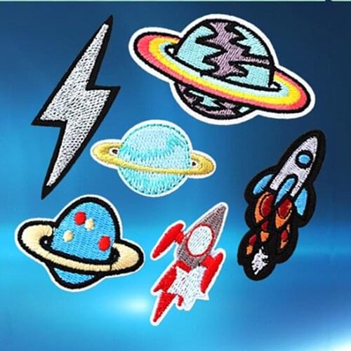 New Saturn Space Patch Iron On Astronaut Planet Patches For Clothing Backpack Embroidery Alien Patch Applique Fabric Stickers