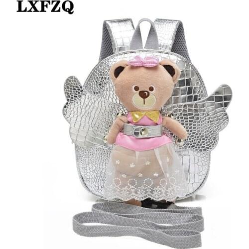 LXFZQ child bag mochila infantil Angel Bear Anti-lost School Bags For Girls Leather PU backpack kids fashion Childrens backpack