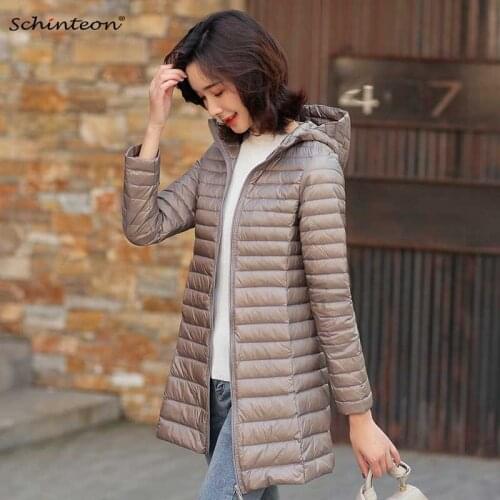 Schinteon Light Ultra White Duck Down Jacket with Hood Slim Warm Coat Casual Spring Autumn Outwear New