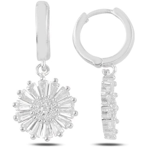 Silver 925 Sterling Baget Zircon Cubic Zirconia Dangle Hagi Earrings