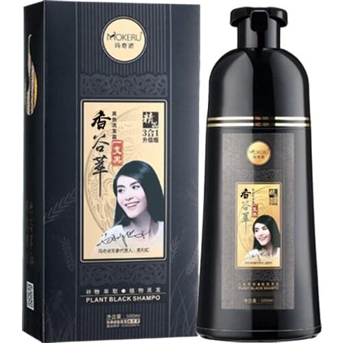 Mokeru 500ml Ginger Black Dye Shampoo for Hair Professional Natural Black Hair Coloring Shampoo Covering Grey White Hair