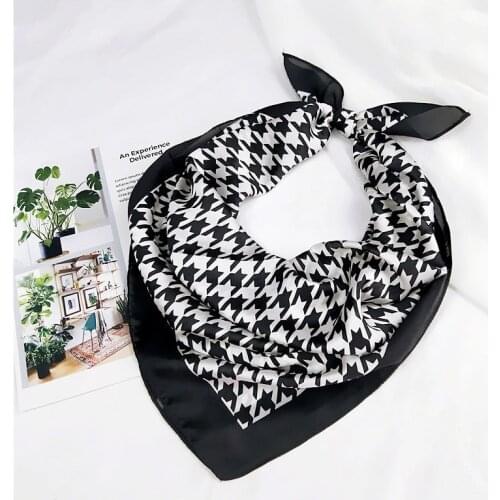 70*70cm New Classic Houndstooth Scarf For Women Head Bandage Silk-like Sjaal Female Bag Decoration Bandana Female Handkerchief