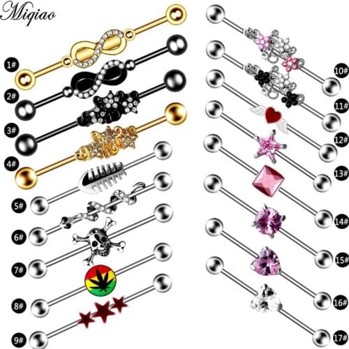 Miqiao 1 pcs One word long ear bone nail barbell European and American hot style 316L stainless steel body piercing jewelry