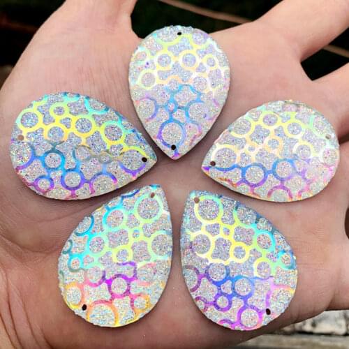 30*40mm AB White Drop flatback Resin Rhinestone applique stones and crystals DIY costume Button Accessories 6pcs -HS581