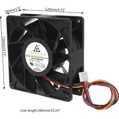 7000RPM Miner Cooling Fan 12038 12V 3A Dual Ball Bearing Brushless 4-Wire PWM Temperature Control Radiator Air Cooler