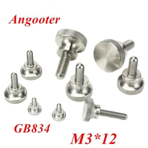 50pcs GB834 M3*12 Stainless steel Round Head Knurled Thumb Screw Hand Tighten Curtain Wall Glass Lock Screws Adjustable Screws