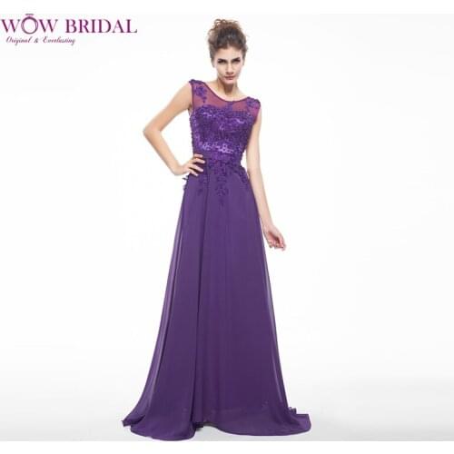 Wowbridal Graceful Long Evening Dress 2021 Boat Neck Sheer Tank Pattern Appliqued Pearls Open Back Chiffon A-Line Ruched Dress