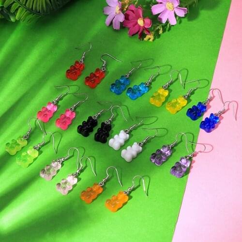24pairs/lot Funny Animal Bear Dangle Earring Romantic Candy Like Bear Head Drop Earring For Women Girls Gifts Jewelry wholesale