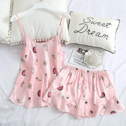 Ladies Satin Silk Pajamas Set Women Lace Spaghetti Strap Top And Short Pant Comfortable Loose Lingerie Suit Sleepwear