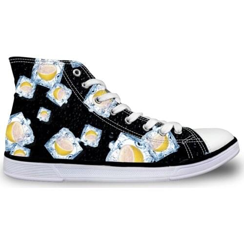 Noisydesigns Women sneakers Casual black ice block lemon print flat vintage Canvas Vulcanized shoes high top lace up flats Girls