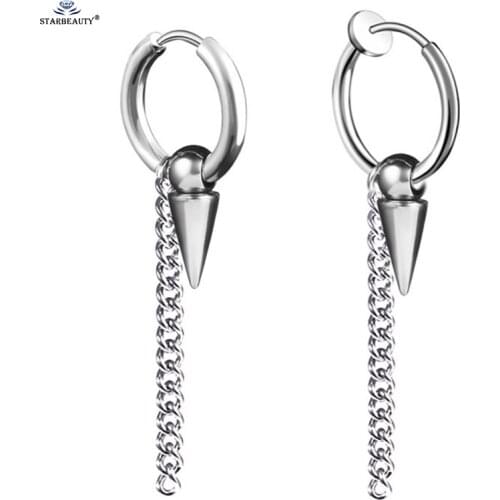 1 piece Cone Tassel Clips Helix Piercing Tragus Piercing Ear Cuff Fake Earrings Titanium Drop Clip Earring Fake Piercing Jewelry