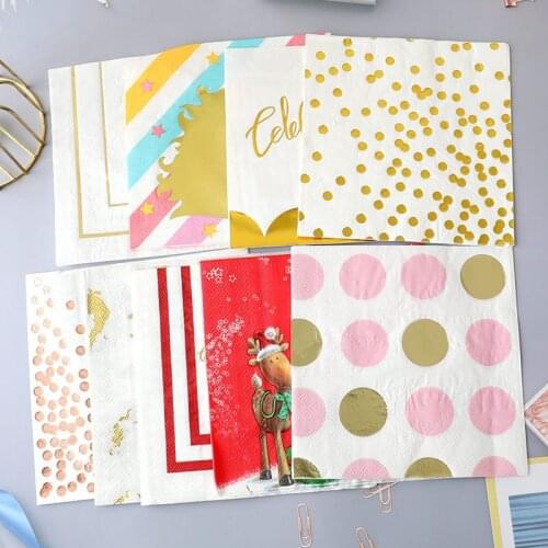 20Pcs Napkin Bronzing Printed Party Decor 17 Different Kind Wedding Birthday Bridal Holiday Gold Rose Gold Fashion Supplies 2021