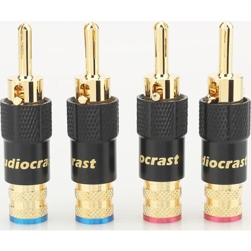 4xAudiocrast 24K Gold Plated Audio Banana Speaker Plug Screw Locking 10mm Cable Wire Connector Speaker Cable Plug HIFI Diy