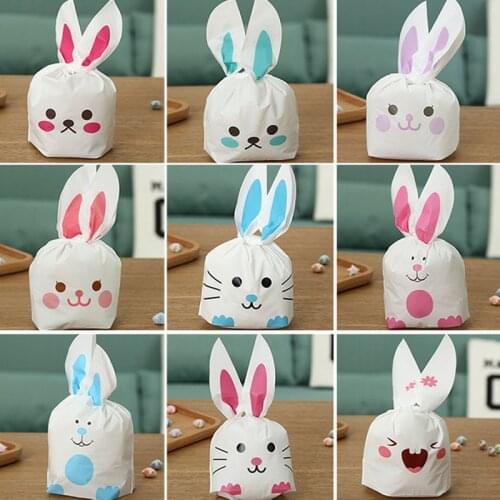 50pcs Rabbit Long Ear Sweets Cute Bunny Carrot Wedding Party Goodie Bags Cake Gift Bag Candy Cookie Packaging Easter Decoration