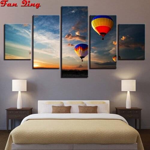 5 pcs diy diamond embroidery Hot air balloon Diamond Painting Sunset scenery Round square Mosaic Needlework Cross stitch Decor