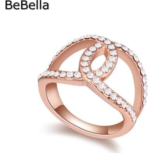 BeBella geometric crystal finger ring for party made with genuine Czech crystal 4 colors available for girls Christmas gift