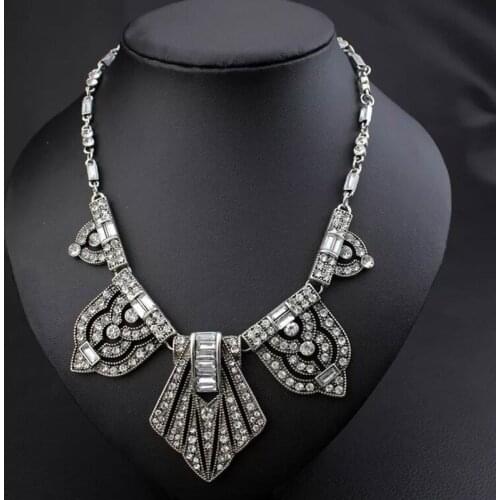 Bohemian Crystal Necklace Vintage Ethnic Rhinestones Pendants Necklaces For Women Statement Maxi Jewelry