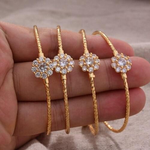 4PCS 24K African Arab Fashion Gold Color White stone Bangles Children Kid Boy Girl Baby Bangle Bracelet Gift Flower Bangles