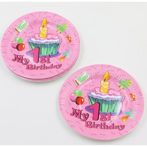 My 1st birthday pink candle pattern kids girls birthday party paper plate 7inch printing round dishes party supplies 10pcs/lot