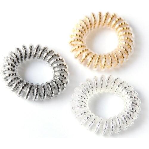 Boutique 30pcs Metal Beads Telephone Wire Elastic Hair Bands For Girls Ponytail Holder Rubber Bands Women Hair Accessories