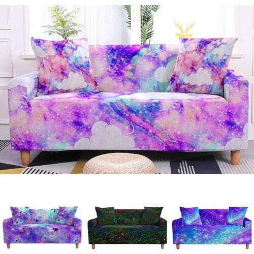 Galaxy Starry Sky Stretch Sofa Cover for Living Room Sectional Couch Cover Elastic Armchair Slipcovers LoveSeat 1/2/3/4 Seater