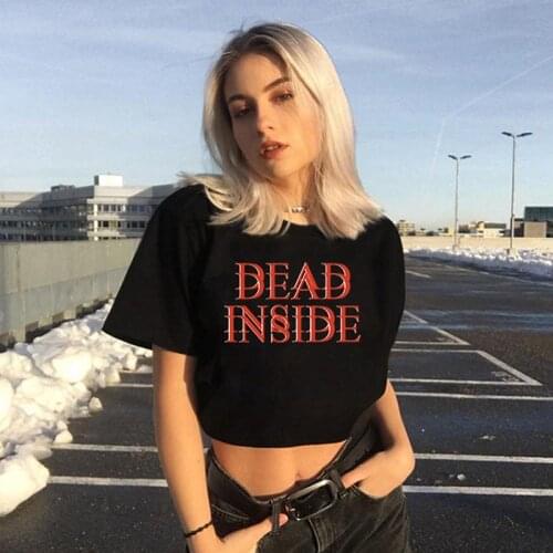 Dead inside Summer Harajuku Short Sleeve Womens T-shirt Punk Gothic Alphabet Tops Korean Style 90s Aesthetics Vintage Y2k Tees