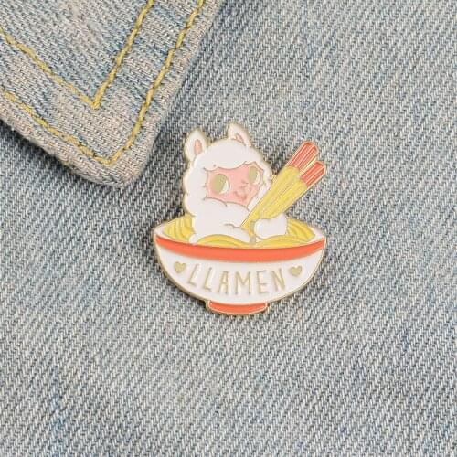 Llamen Ramen Enamel Pin Cute Cartoon Japanese Noodles Llama Alpaca Brooches Denim Shirt Collar Lapel Pins Badge Jewelry Gifts