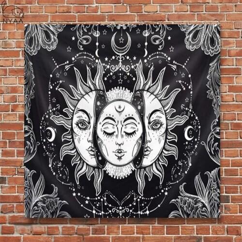 White Black Sun Moon Tapestry Wall Hanging Celestial Wall Tapestry Hippie Tarot Wall Carpets Dorm Decor Psychedelic Tapestry
