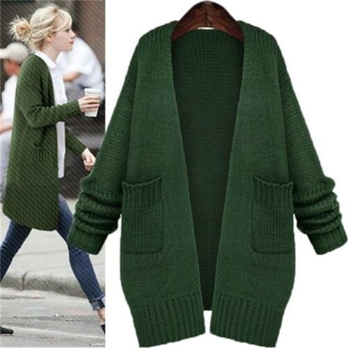 Spring and autumn new womens jacket knit cardigan long section of solid color loose Fashionable leisure sweater TB7769