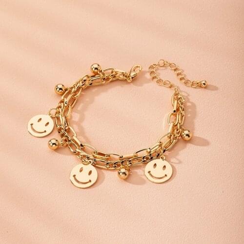 Fashion metal smile face vintage Coin Portrait chain Bracelet for women jewelry Smiley Double Wild Bracelets