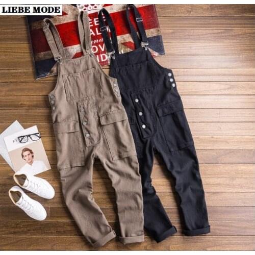 Mens Black Khaki Jumpsuit Pants Casual Slim Fit Men Cotton Bib Overalls Joggers Pants Summer Man Strap Trouser Plus Size 4XL