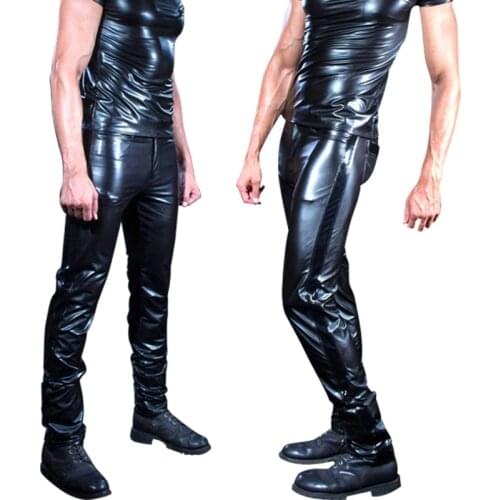 Mens Leather Pants Men Fashion Casual Pant Male Slim Fit PU Leather Locomotive Pants Punk Rock Stage Show Clothing 2018 New