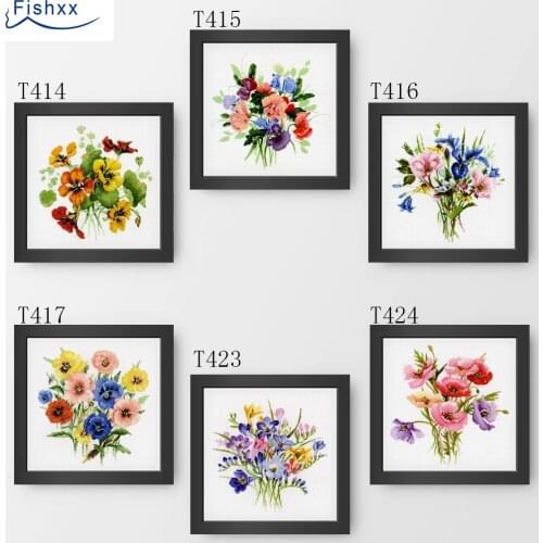 Fishxx Cross Stitch Kit T414 T423 Pretty Poppy Bouquet 6 Patterns Hand-embroidery