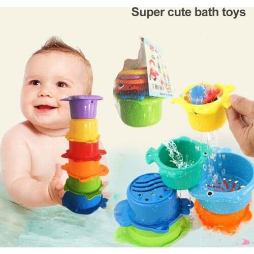 2 Colors Childrens Stack Cups Sets Fun Cartoon Little Fish Hourglass Stack Cups Puzzle Bath Toys Beach Play Toys For Baby Toys