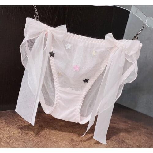 2020 New 2nd Shiping Free M L XL Lovely Cute Lolita Kawaii Fairy Blingbling Stars Mesh Big Bows Panties Underwear Briefs