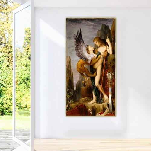 Oedipus and the Sphinx by Gustave Moreau Canvas Oil Painting Artwork Aesthetic Picture Poster Wall Hanging Decor Home Decoration