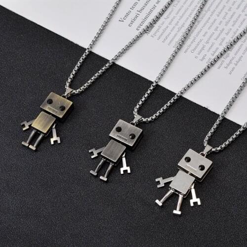New Punk Hip-Hop Cute Roboter Pendant Necklace for Men Male Gift Hip Hop Jewelry Long Chain Sweater Necklace