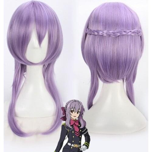 Seraph of the end Hiiragi Shinoa Cosplay Wigs Light Purple Heat Resistant Synthetic Hair Perucas Cosplay Wig+wig cap