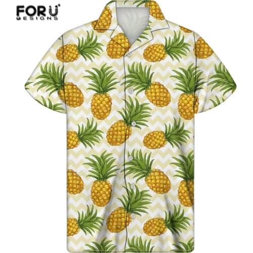 FORUDESIGNS Casual Camisa Masculina For Men’s Summer Blouse Tops Pineapple and Watermelon Design Short Beach Hawaiian Blusas