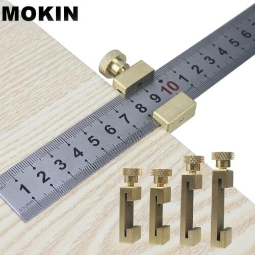 Adjustable Steel Ruler Positioning Block Angle Marking Gauge Brass Line Scriber Ruler Fixed Position Carpentry Measuring Tool
