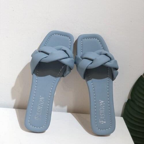 2020 Women Slippers Flat Heel Leather Braid Sandals Casual Summer Drags Outside Beach Holiday Shoes Slides Female Flats